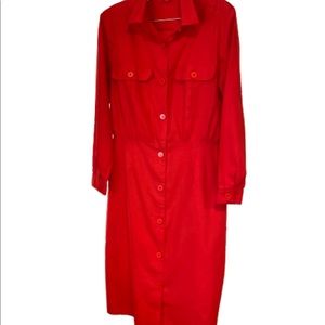 VINTAGE red dress size 16 casual or dress up  collared button down & long sleeve